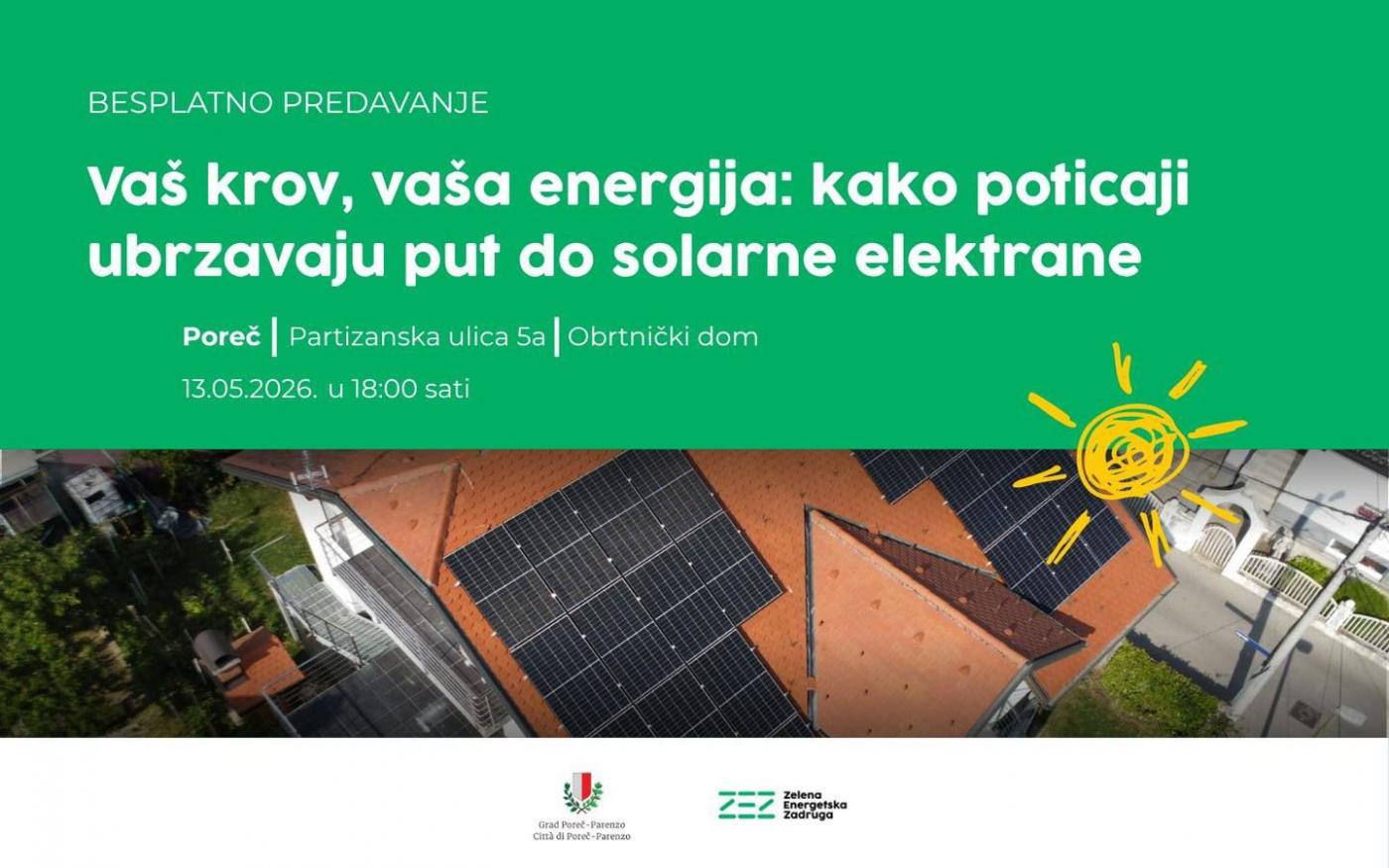 Besplatno predavanje u Poreču o poticajima za solarne elektrane i obnovljive izvore energije