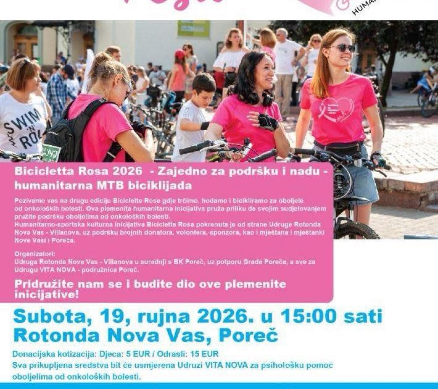POREČKA NOVA VAS: 19. rujna druga humanitarna biciklijada Bicicletta rosa za pomoć onkološkim pacijentima