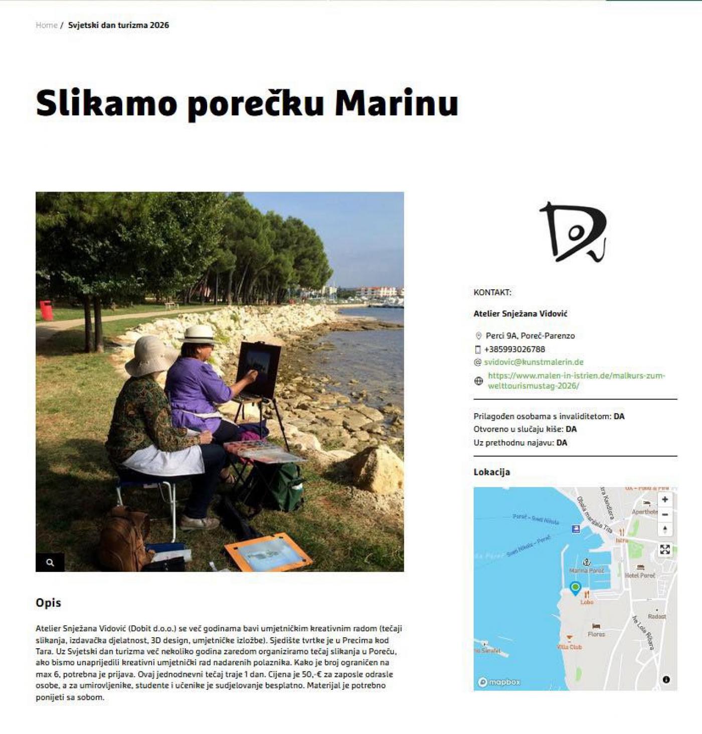 Atelier Snježana Vidović šesti put sudjeluje u programu povodom Svjetskog dana turizma
