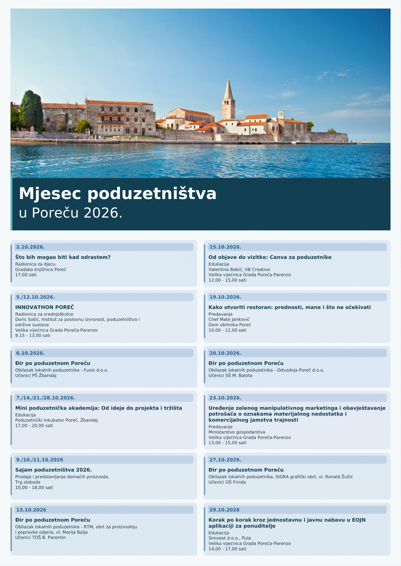 Listopad u Poreču u znaku poduzetništva – besplatne edukacije, zanimljiva predavanja, korisni savjeti, nove vještine i znanja