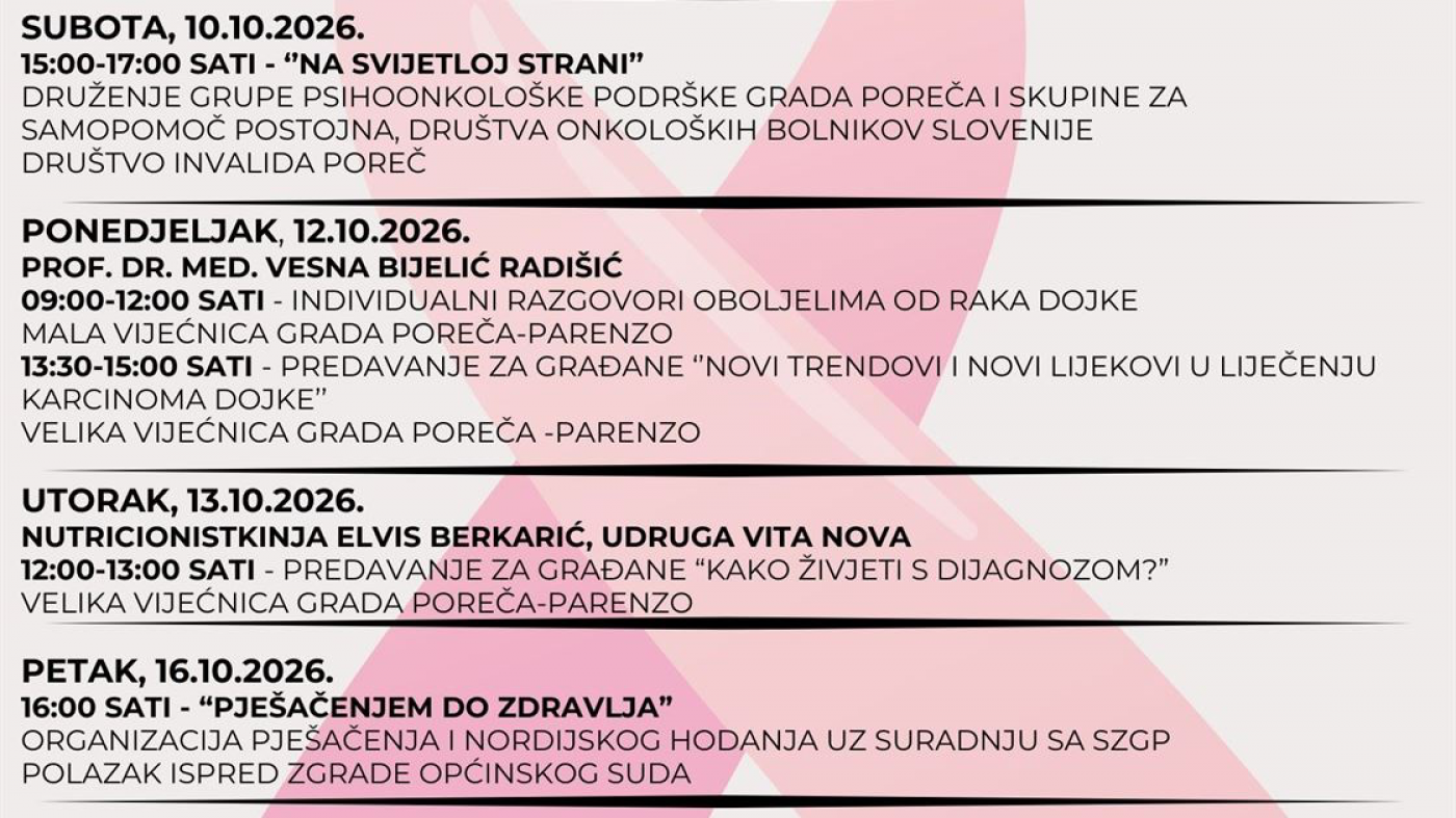 Mjesec ružičaste vrpce u Poreču 2026