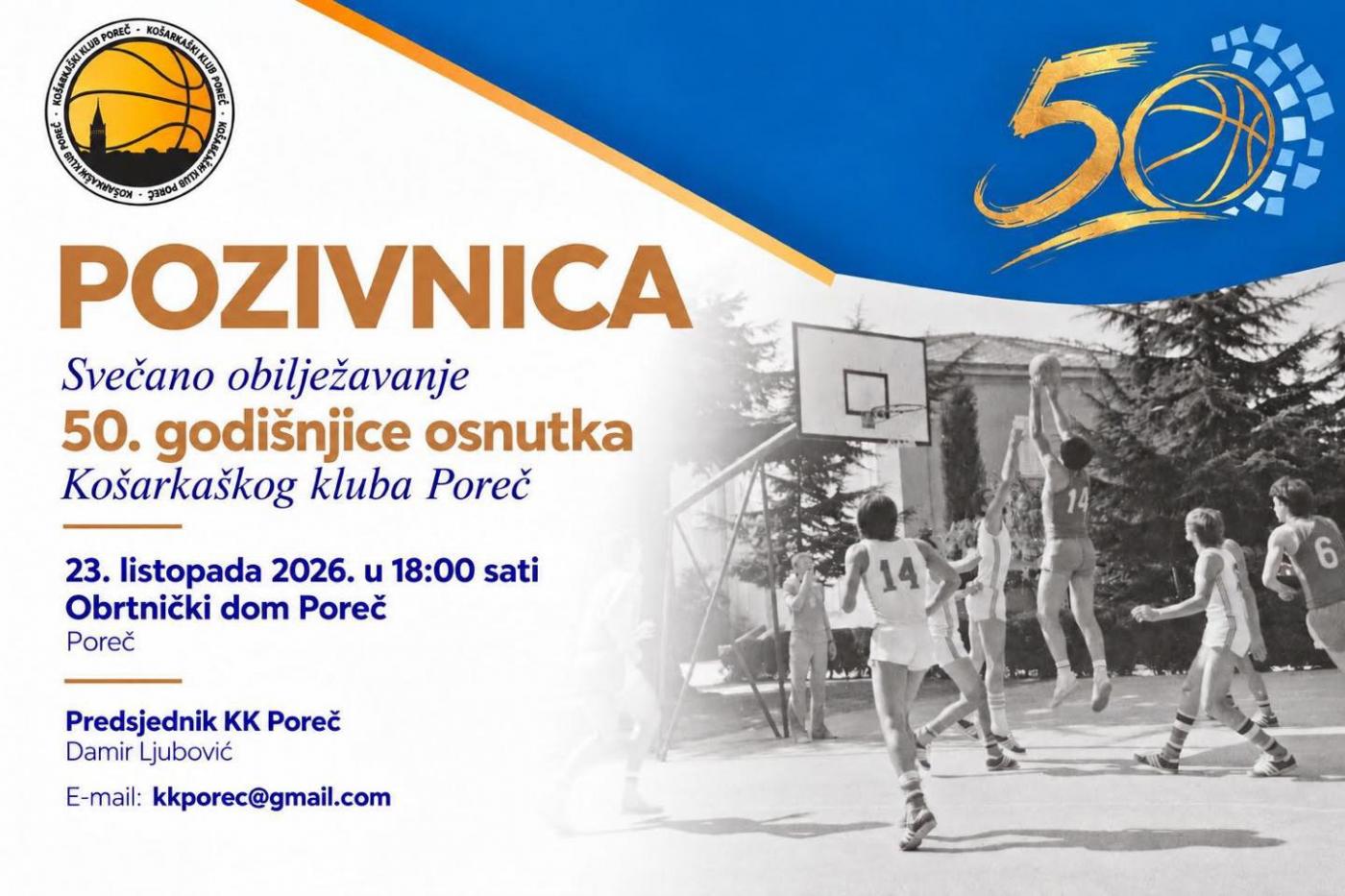 Poziiv na Svečanu Skupštinu povodom 50. godišnjice Košarkaškog kluba Poreč