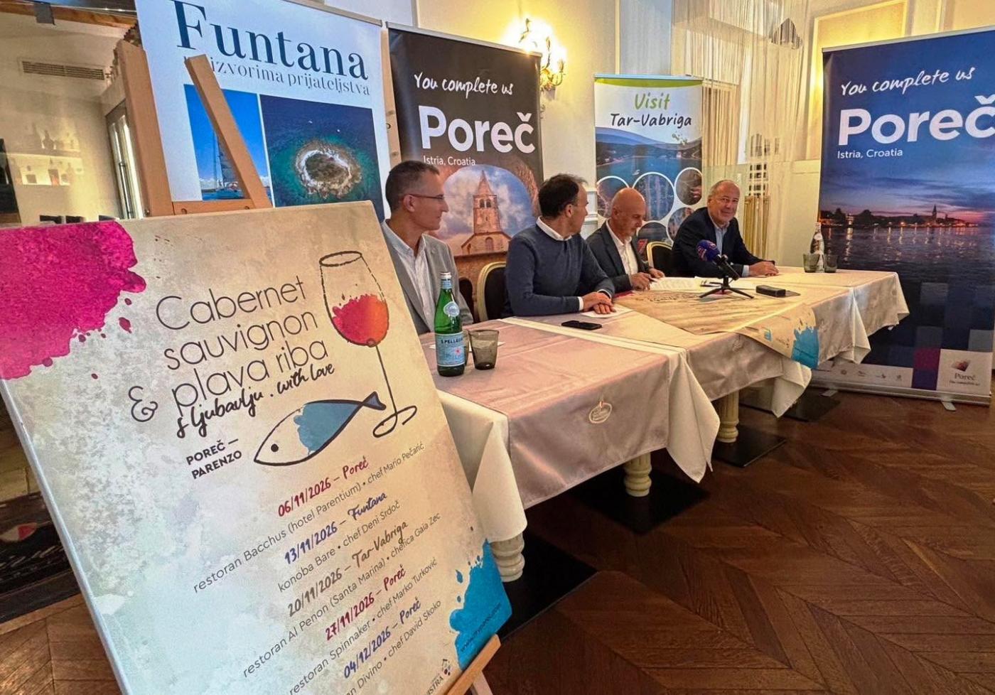 Četvrto izdanje manifestacije „Cabernet Sauvignon & plava riba, s ljubavlju“ donosi pet eno-gastronomskih večeri u Poreču, Funtani i Tar-Vabrigi